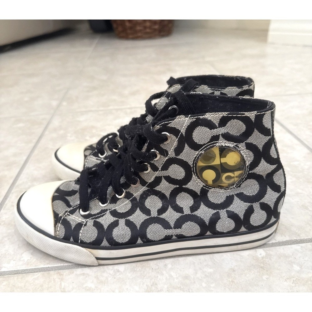 Coach Cardinal Black White Signature C Monogram High Top Sneakers A1505 7.5B